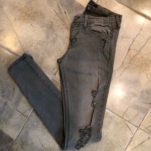 Army Green Flying Monkey Distressed Skinny Jeans
